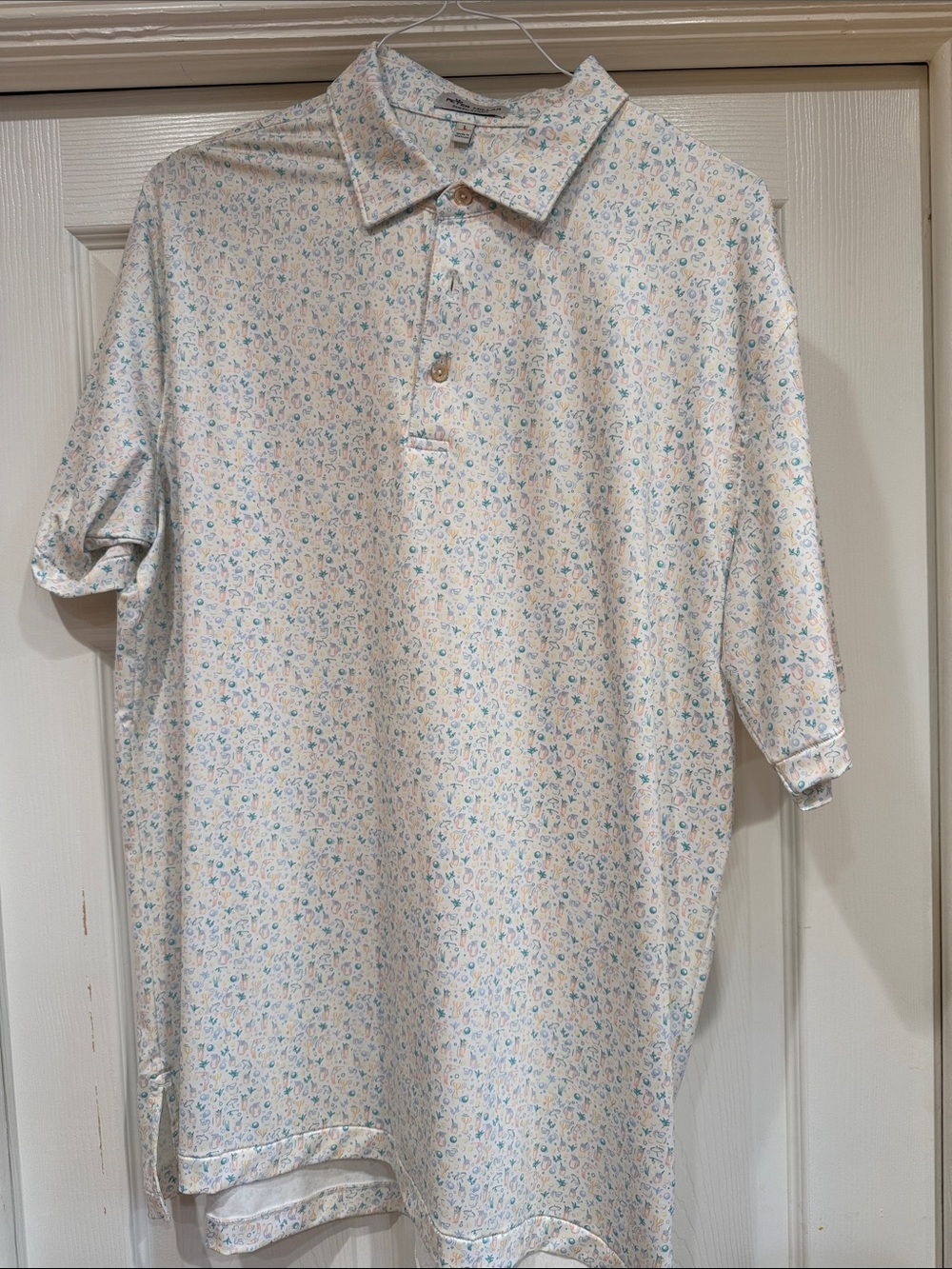 Peter Millar Cream Polo with Subtle Blue & Pink Floral Print